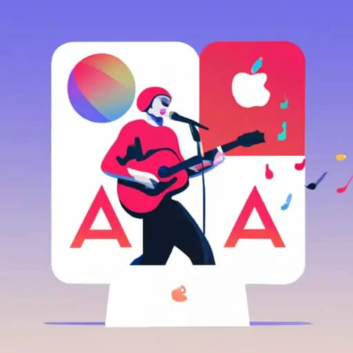 מוזיקאי בהופעה חיה עם הלוגו של Apple Music ברקע