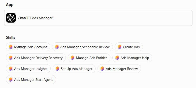 יכולות ChatGPT Ads Manager: Create Ads, Insights, Review ו-Start Agent